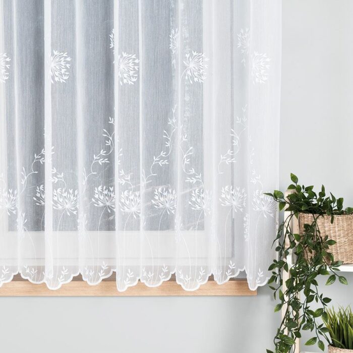 Firanka haftowana ze wzorem pasowym, wysokość 160cm, kolor 001 biały 053801/464/001/000160/1