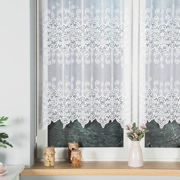 Zazdrostka żakardowa ze wzorem pasowym, wysokość 120cm, kolor 001 biały 018495/000/001/000120/1