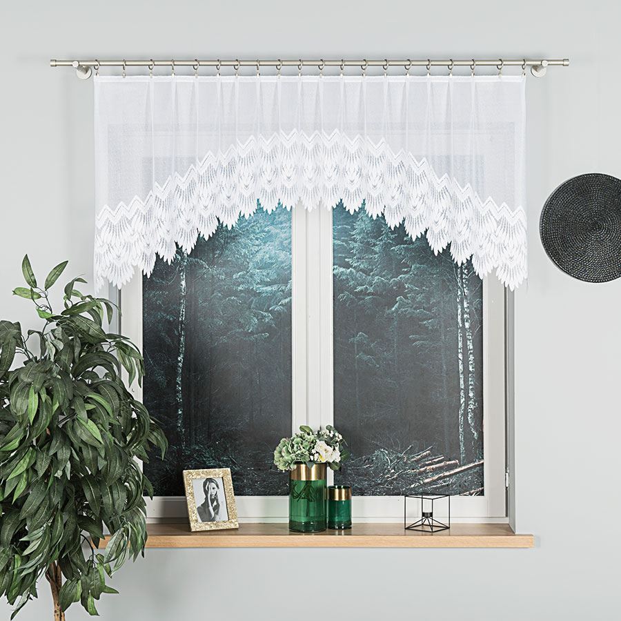 FELICJA Firanka żakardowa gotowa ze wzorem na samym dole, szerokość 200 x wysokość 80cm, kolor 001 biały