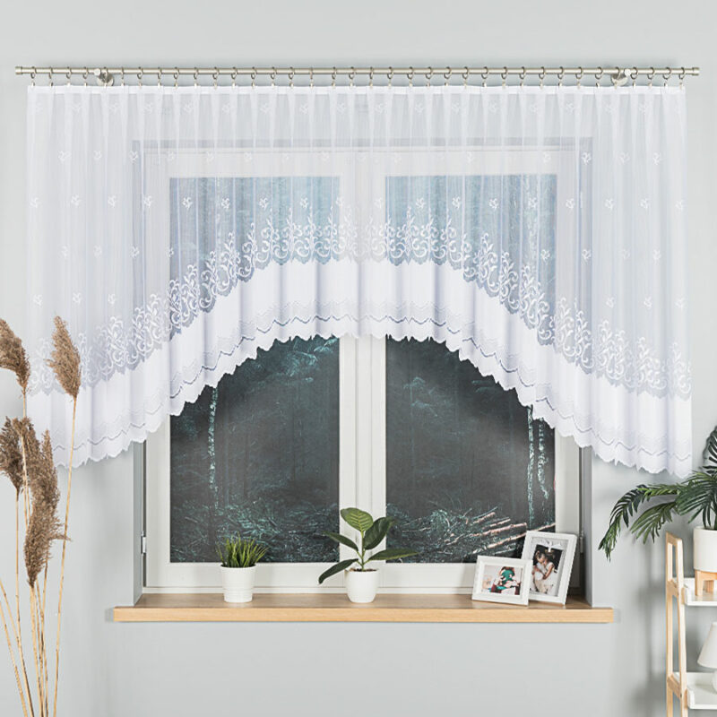 GENOWEFA Firanka żakardowa gotowa, szerokość 400 x wysokość 120cm, kolor 001 biały 023419/FBL/001/400120/1