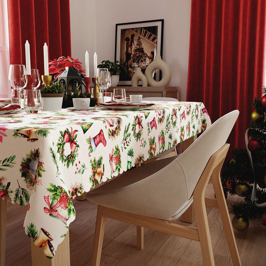 Obrus święteczny NINA WODOODPORNA, 140x240 cm, kolor 003 czerwony ŚWIĄTECZNY MIX