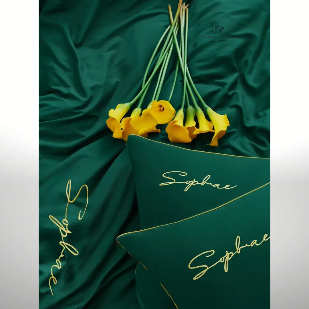 Pościel Velvet Night z lamówką i haftem 160x200 komplet 3 cz. szmaragdowy zielony - obrazek 5