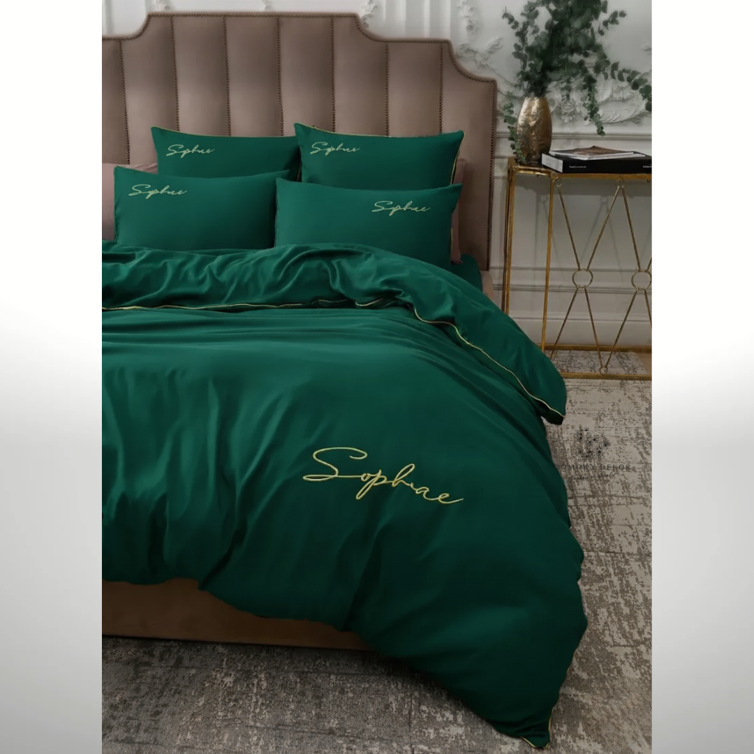 Pościel Velvet Night z lamówką i haftem 160x200 komplet 3 cz. szmaragdowy zielony - obrazek 4