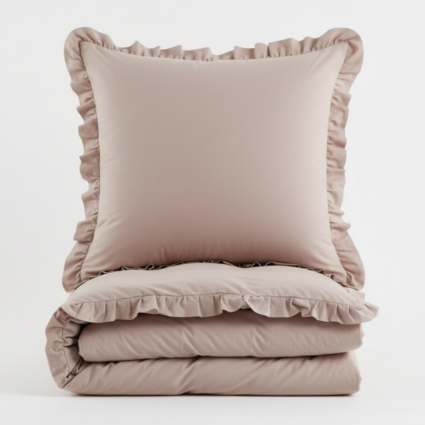 POŚCIEL 160X200 3 CZ. BAWEŁNA SATYNOWA Z FALBANĄ BEŻOWA