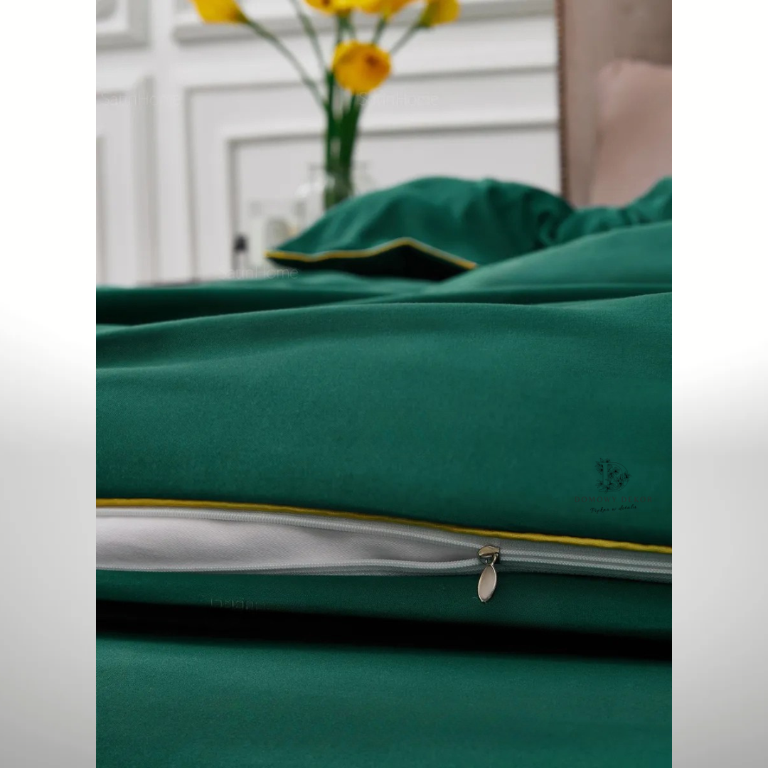 Pościel Velvet Night z lamówką i haftem 160x200 komplet 3 cz. szmaragdowy zielony - obrazek 6