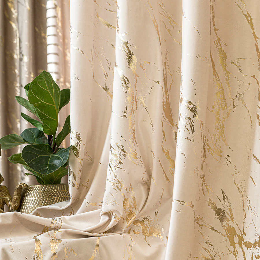 MARMA Tkanina dekoracyjna, wysokość 300cm, kolor 016 kremowy ze złotym nadrukiem na VELVI - obrazek 4