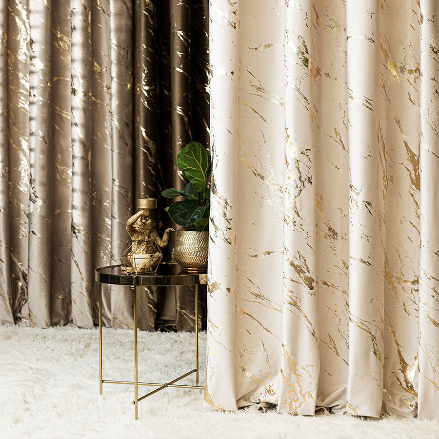 MARMA Tkanina dekoracyjna, wysokość 300cm, kolor 016 kremowy ze złotym nadrukiem na VELVI - obrazek 3
