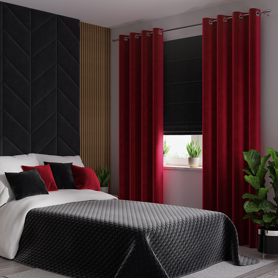 VELVI Zasłona gotowa na przelotkach, szerokość 140 x wysokość 240cm, kolor 043 czerwony - obrazek 2