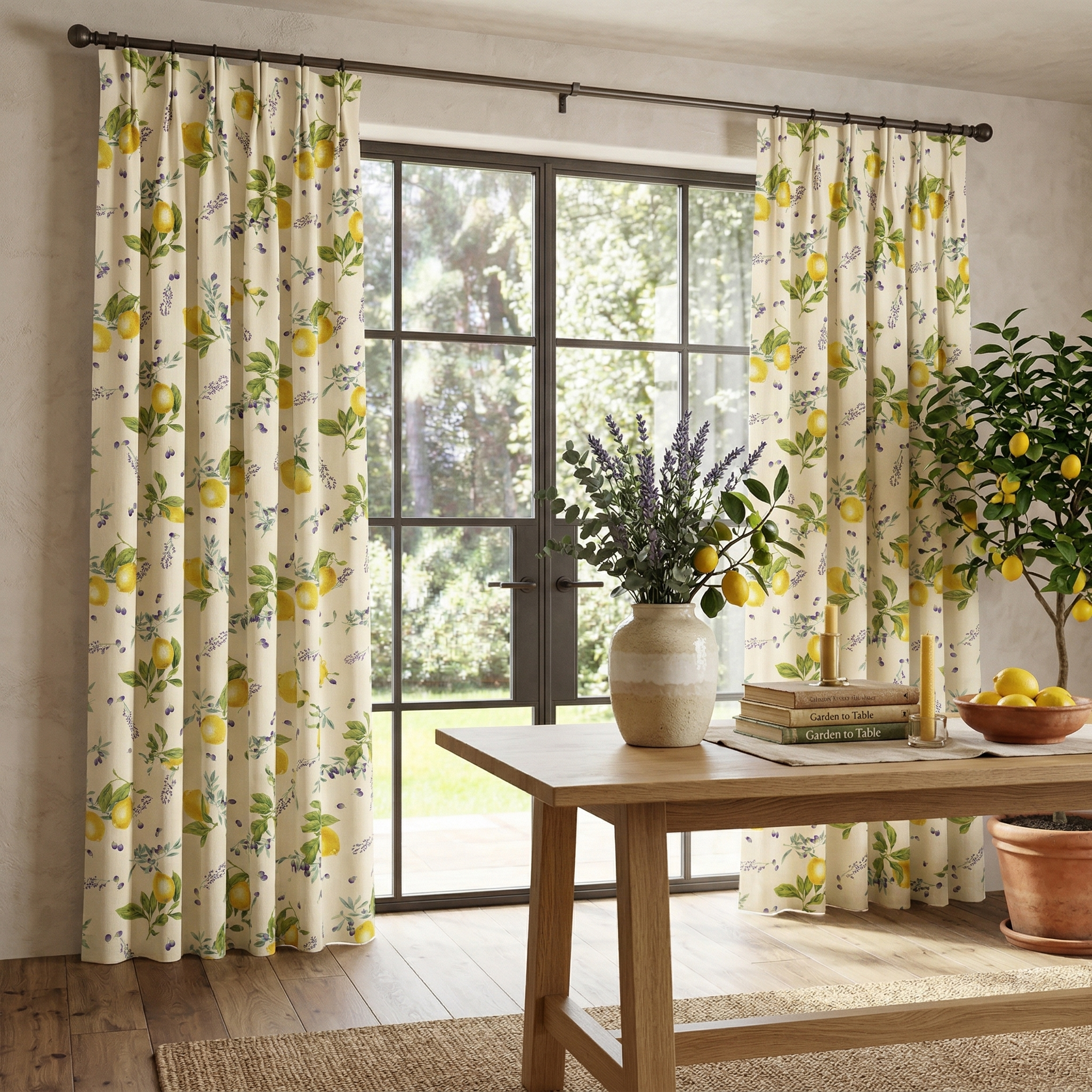 Tkanina zasłonowa bawełniana – materiał na zasłony CYTRYNY szerokość 140 cm - obrazek 2