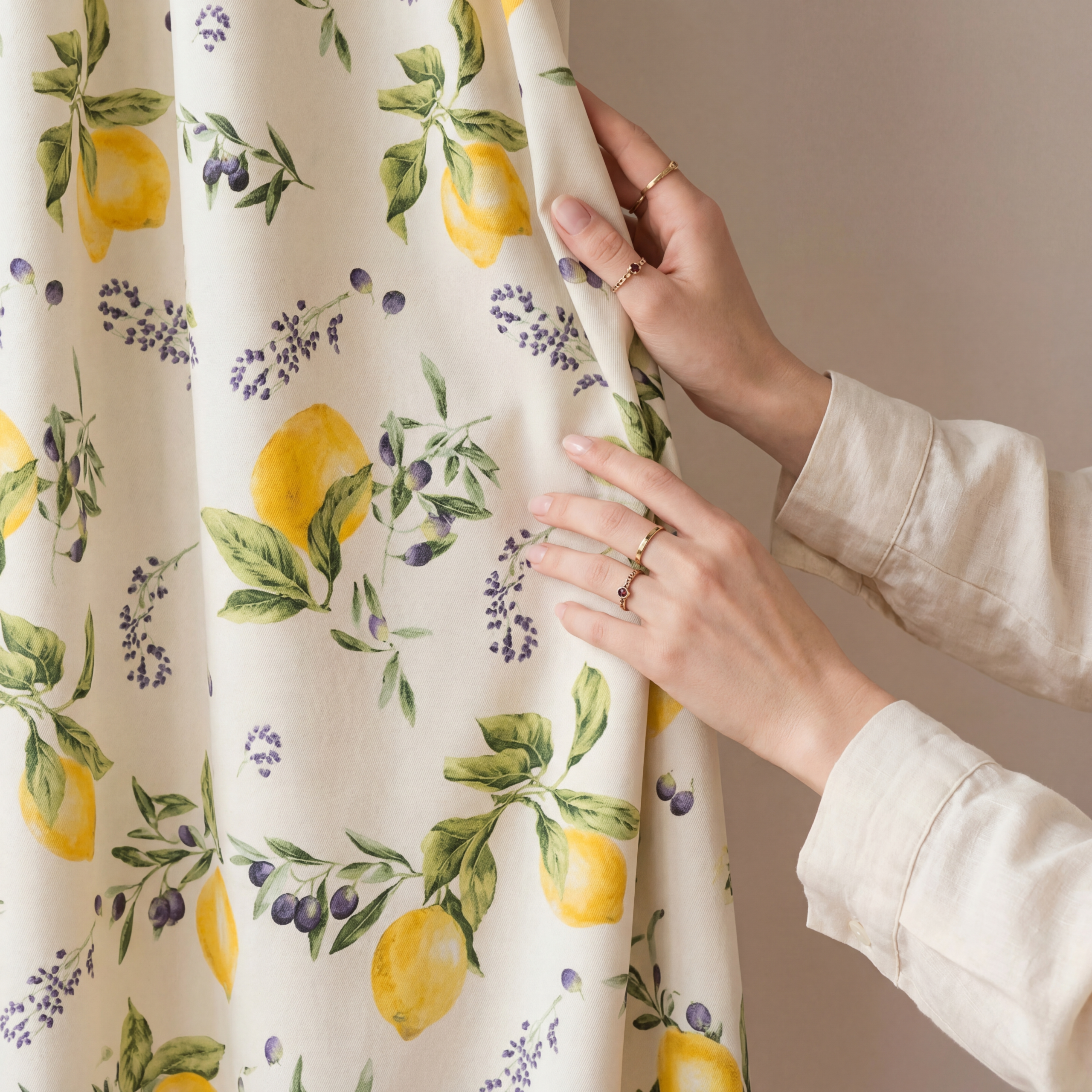 Tkanina zasłonowa bawełniana - materiał na zasłony CYTRYNY szerokość 140 cm - na metry