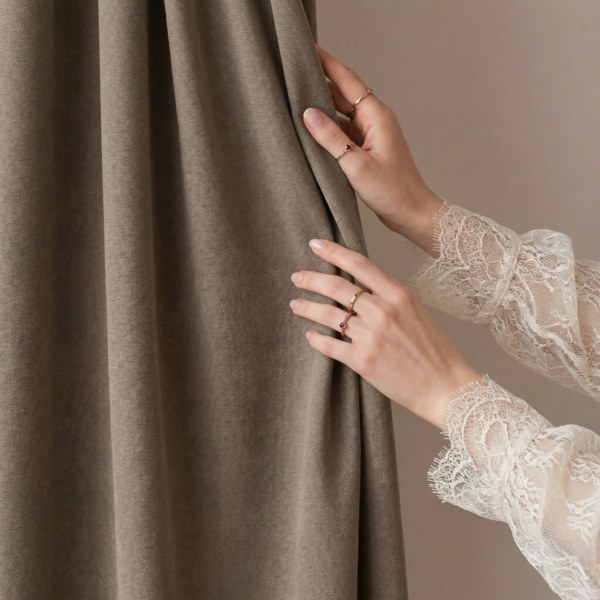 Tkanina zasłonowa dekoracyjna MILAS - Materiał na zasłony szerokość 290 cm - Brązowo-szara - na metry