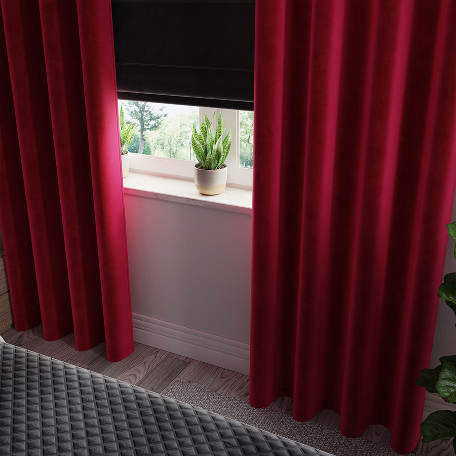 VELVI Zasłona gotowa na przelotkach, szerokość 140 x wysokość 240cm, kolor 043 czerwony - obrazek 4