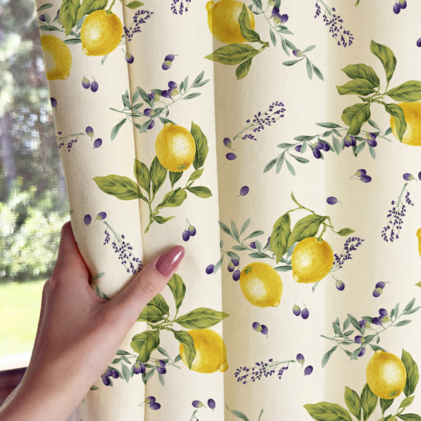 Tkanina zasłonowa bawełniana – materiał na zasłony CYTRYNY szerokość 140 cm