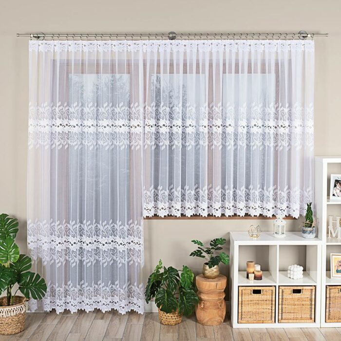 BASTIA Firanka żakardowa gotowa na prosto, szerokość 400 x wysokość 160cm, kolor 001 biały - obrazek 6