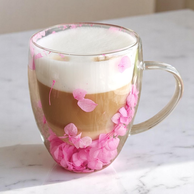 Szklanka termiczna z różową hortensją 300 ml