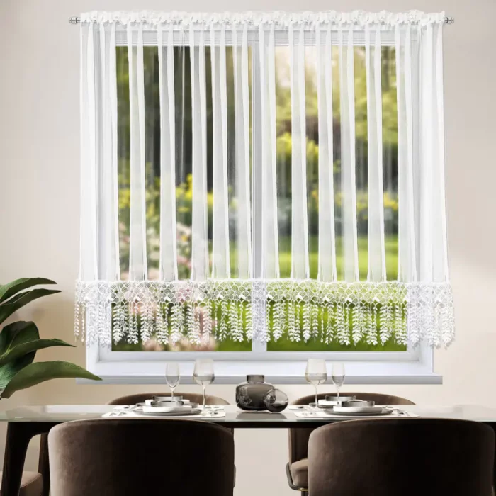 Firanka woal z gipiurą 300 x 150 cm biała na taśmie Velira