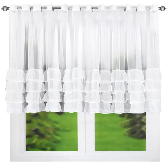 Firanka z falbaną 400 x 130 cm biała na przelotkach Solenne - obrazek 4