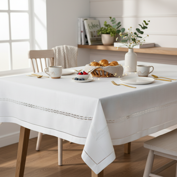 Obrus z gipiurą, 140 x 180 cm, kolor 001 biały Selvia